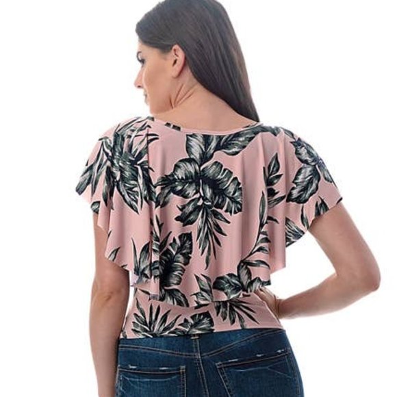 Blush Ruffle Palm Print Laced Top - Picture 3 of 4